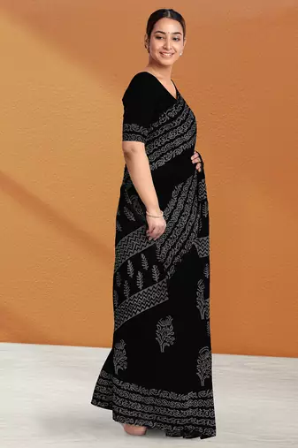 Licorice black & ash grey south cotton saree with running blouse