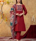 Maroon dhabu cotton partywear readymade suit