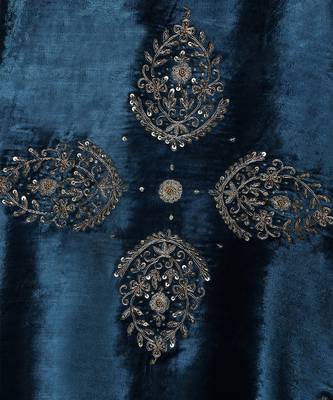 Teal blue hand embroidered velvet doshala 3