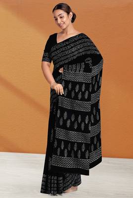 Licorice black & ash grey south cotton saree with running blouse 4
