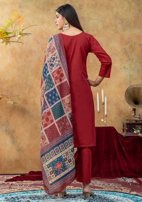 Maroon dhabu cotton partywear readymade suit 2