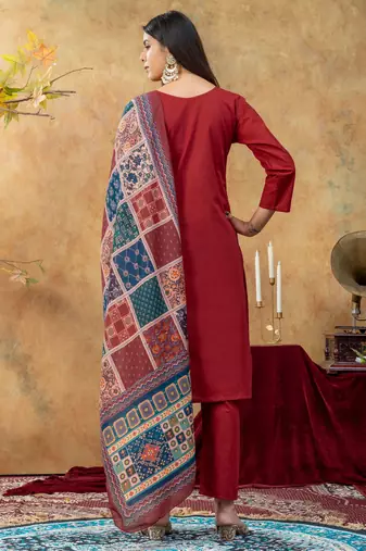 Maroon dhabu cotton partywear readymade suit