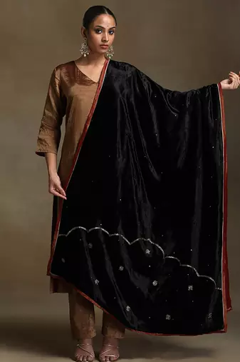 Black hand embroidered velvet doshala