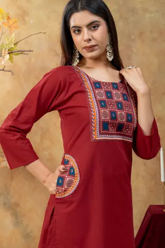 Maroon dhabu cotton partywear readymade suit
