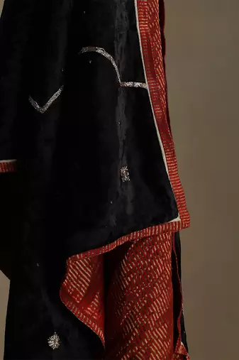 Black hand embroidered velvet doshala