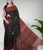 Eerie black & brick red south cotton saree with running blouse