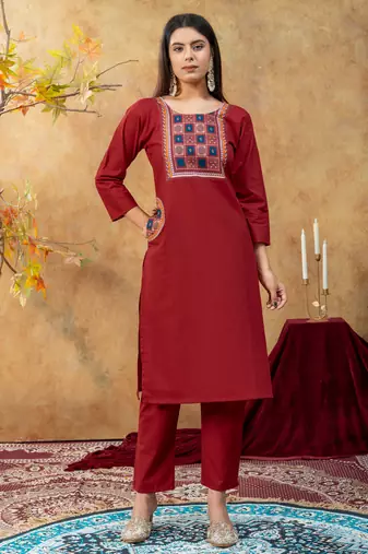 Maroon dhabu cotton partywear readymade suit