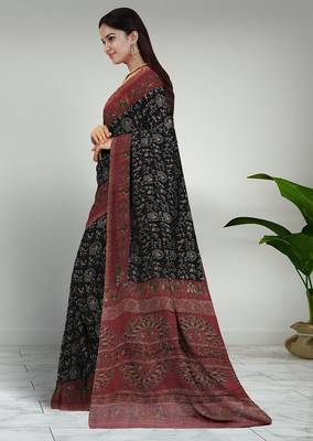 Eerie black & brick red south cotton saree with running blouse 2