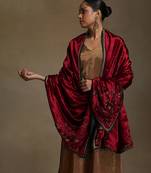 Red hand embroidered velvet doshala