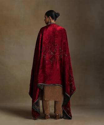 Red hand embroidered velvet doshala 2