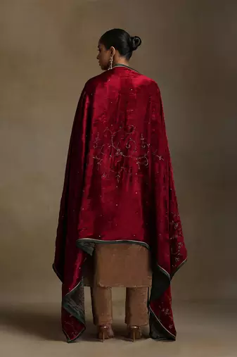 Red hand embroidered velvet doshala