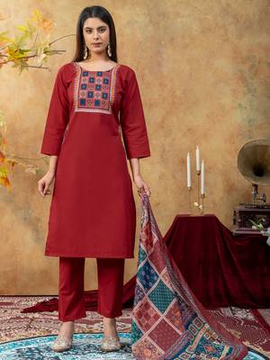 Maroon dhabu cotton partywear readymade suit 5