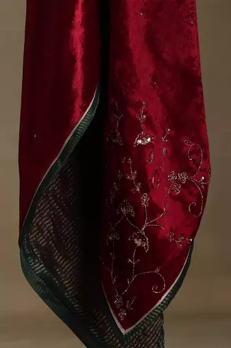 Red hand embroidered velvet doshala