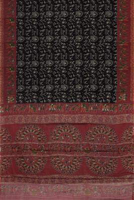 Eerie black & brick red south cotton saree with running blouse 5