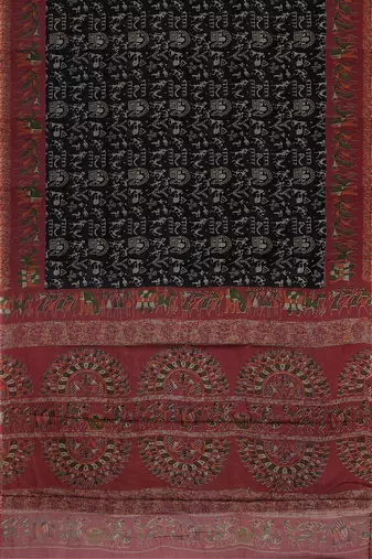 Eerie black & brick red south cotton saree with running blouse