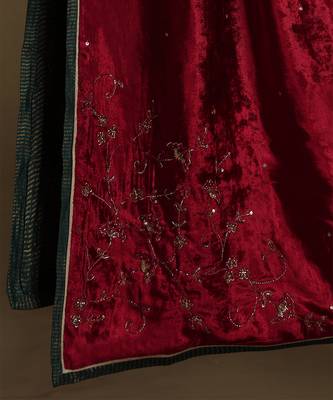 Red hand embroidered velvet doshala 5