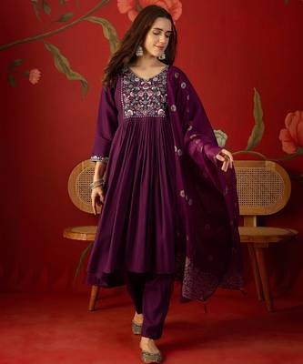 Wine roman silk partywear readymade suit 1