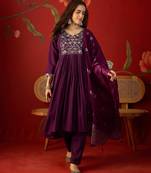 Wine roman silk partywear readymade suit
