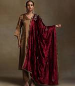 Red hand embroidered velvet doshala
