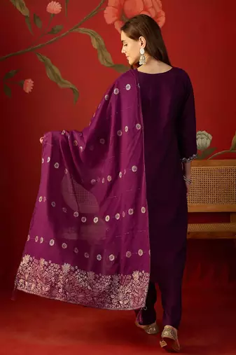 Wine color roman silk fabric beautiful partywear readymade suit