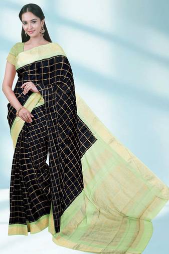 Jet black & mint green madurai sungudi saree with running blouse