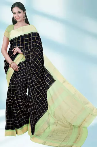Jet black & mint green madurai sungudi saree with running blouse