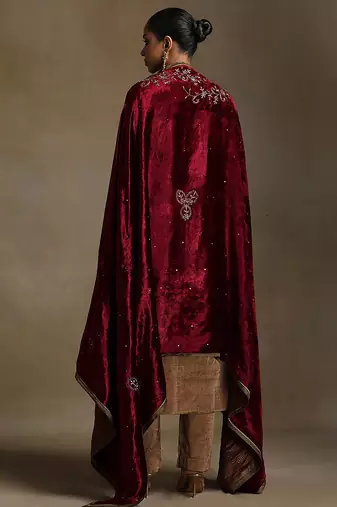 Red hand embroidered velvet doshala