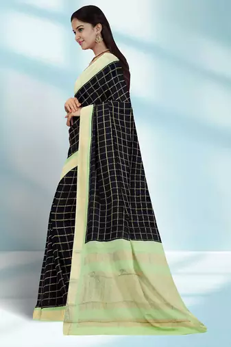Jet black & mint green madurai sungudi saree with running blouse