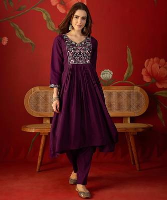 Wine roman silk partywear readymade suit 4