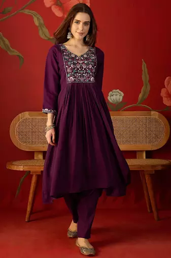 Wine color roman silk fabric beautiful partywear readymade suit