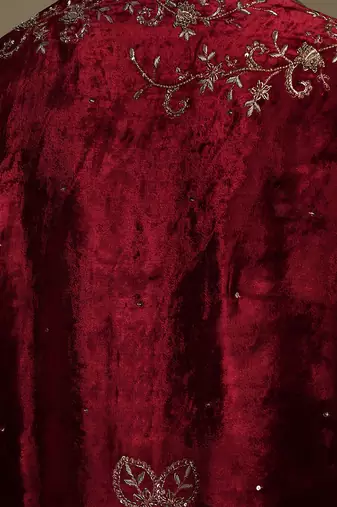Red hand embroidered velvet doshala