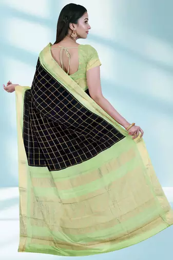 Jet black & mint green madurai sungudi saree with running blouse