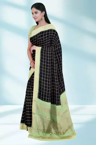 Jet black & mint green madurai sungudi saree with running blouse