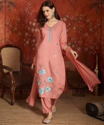 Peach roman silk partywear readymade suit 1