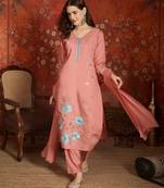 Peach roman silk partywear readymade suit