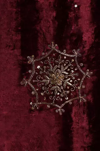 Maroon hand embroidered velvet doshala