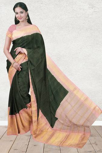 Palm green & blush pink madurai sungudi saree with running blouse
