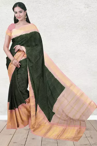 Palm green & blush pink madurai sungudi saree with running blouse