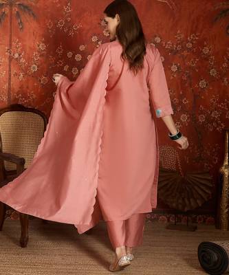 Peach roman silk partywear readymade suit 2