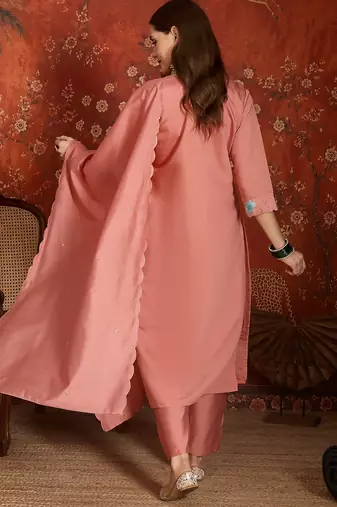 Peach color roman silk fabric beautiful partywear readymade suit