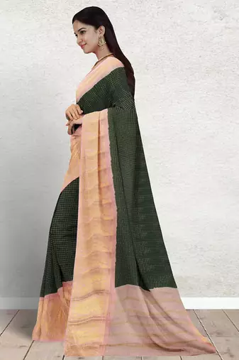 Palm green & blush pink madurai sungudi saree with running blouse