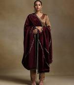 Wine hand embroidered velvet doshala