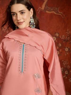 Peach roman silk partywear readymade suit 3