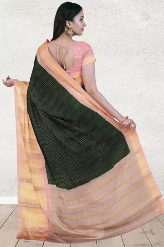 Palm green & blush pink madurai sungudi saree with running blouse