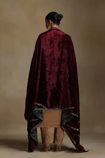 Wine hand embroidered velvet doshala