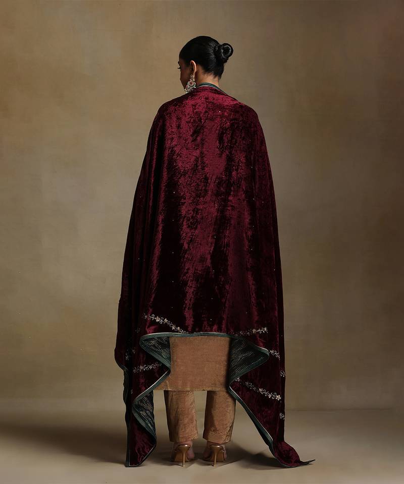 Wine hand embroidered velvet doshala