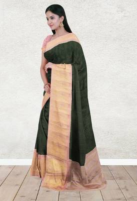 Palm green & blush pink madurai sungudi saree with running blouse 4