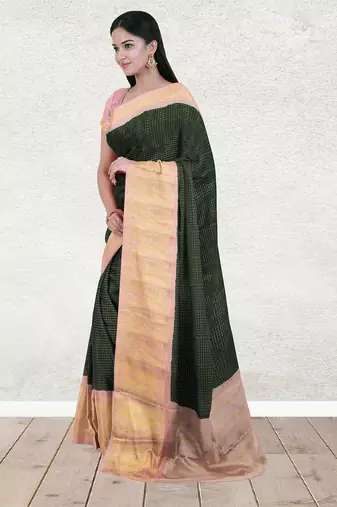 Palm green & blush pink madurai sungudi saree with running blouse