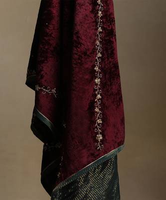 Wine hand embroidered velvet doshala 4