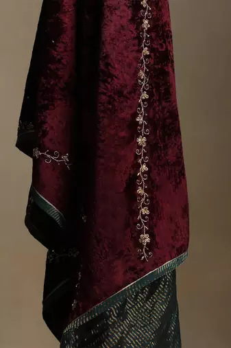 Wine hand embroidered velvet doshala